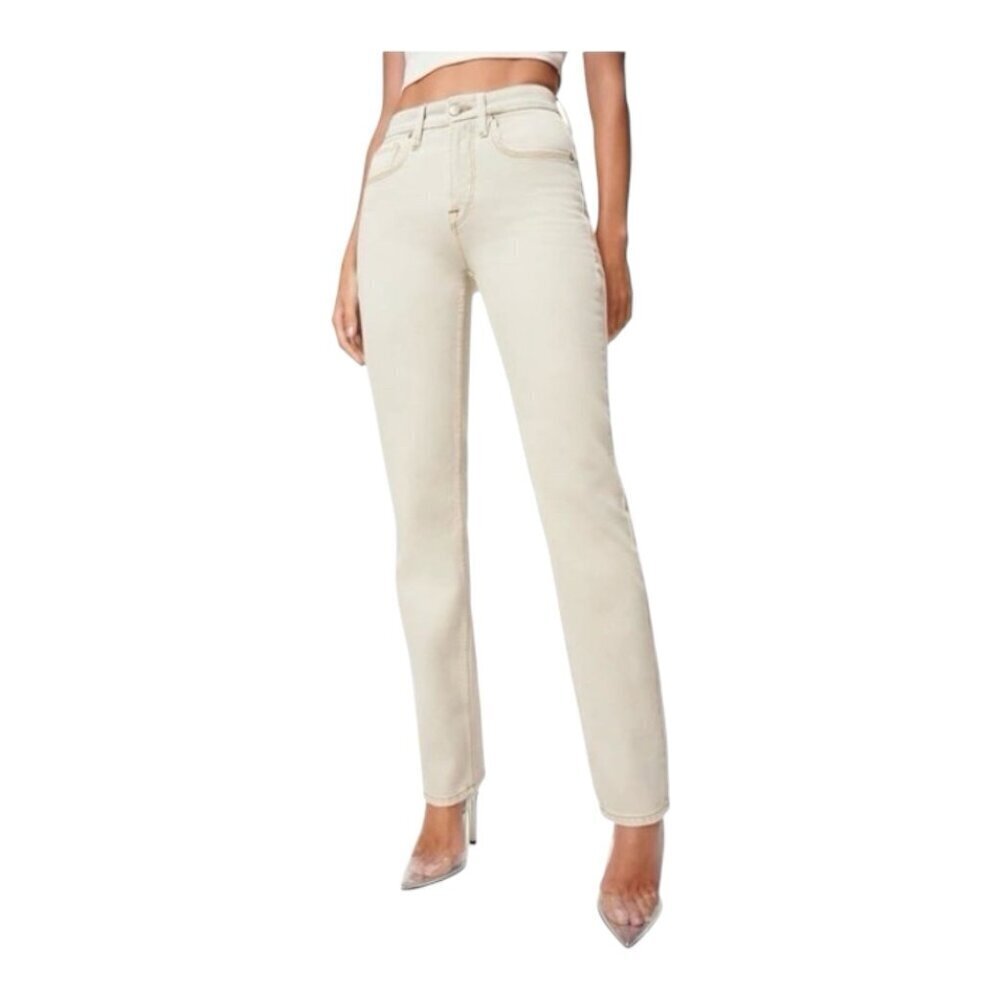 Good American High Rise 90’s Icon Denim Straight Leg Jeans Size 12 Bone NWT